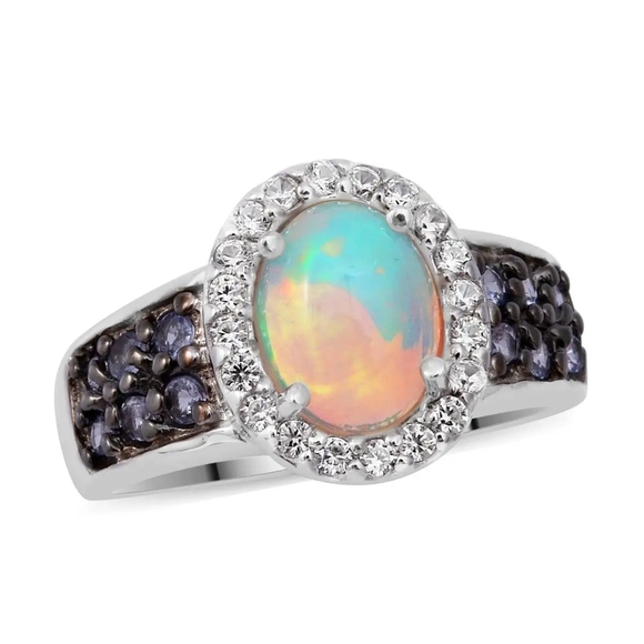 D'joy Jewelry - Ethiopian Welo Opal, Tanzanite and White Zircon Ring